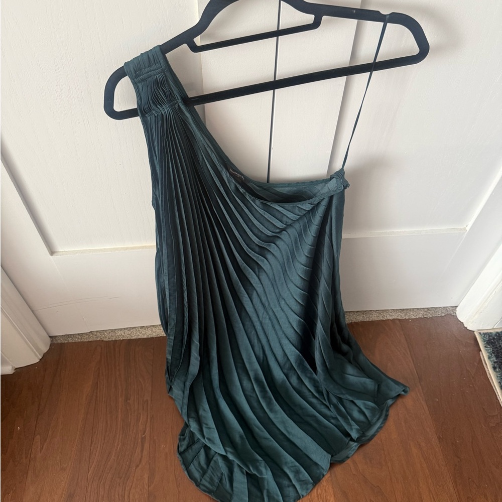 Banana Republic One Shouldered Pleated Dress - Teal - Size M Tall